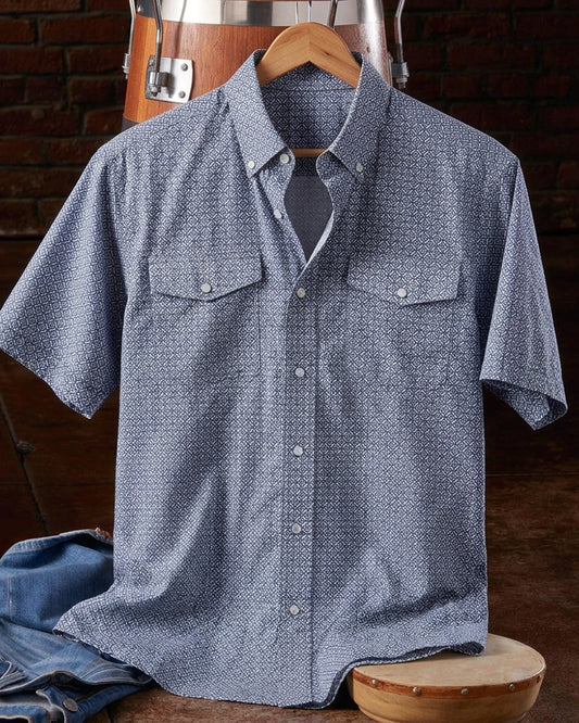 Geo Printed Western Snap Button Short Sleeve Shirt
