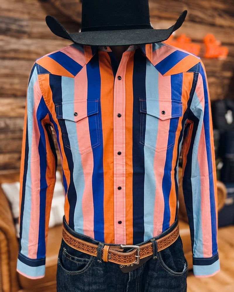 Men's Striped Western Button Down Shirt