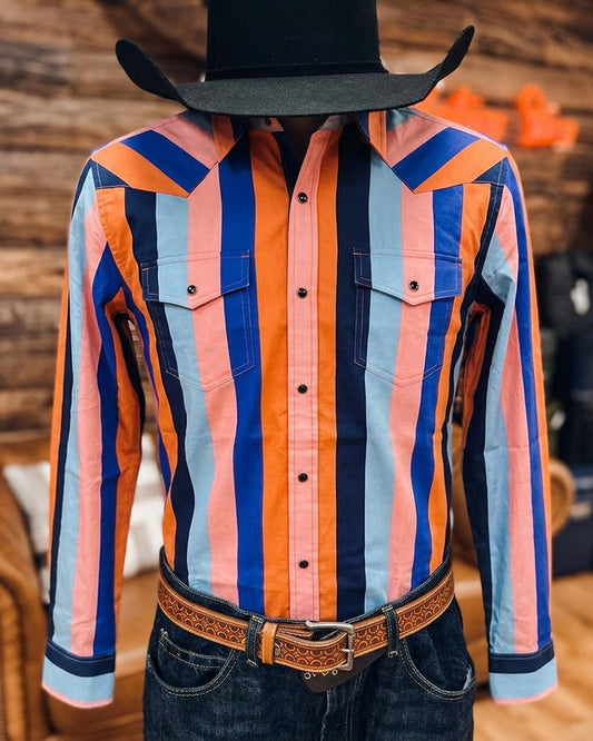 Men's Striped Western Button Down Shirt