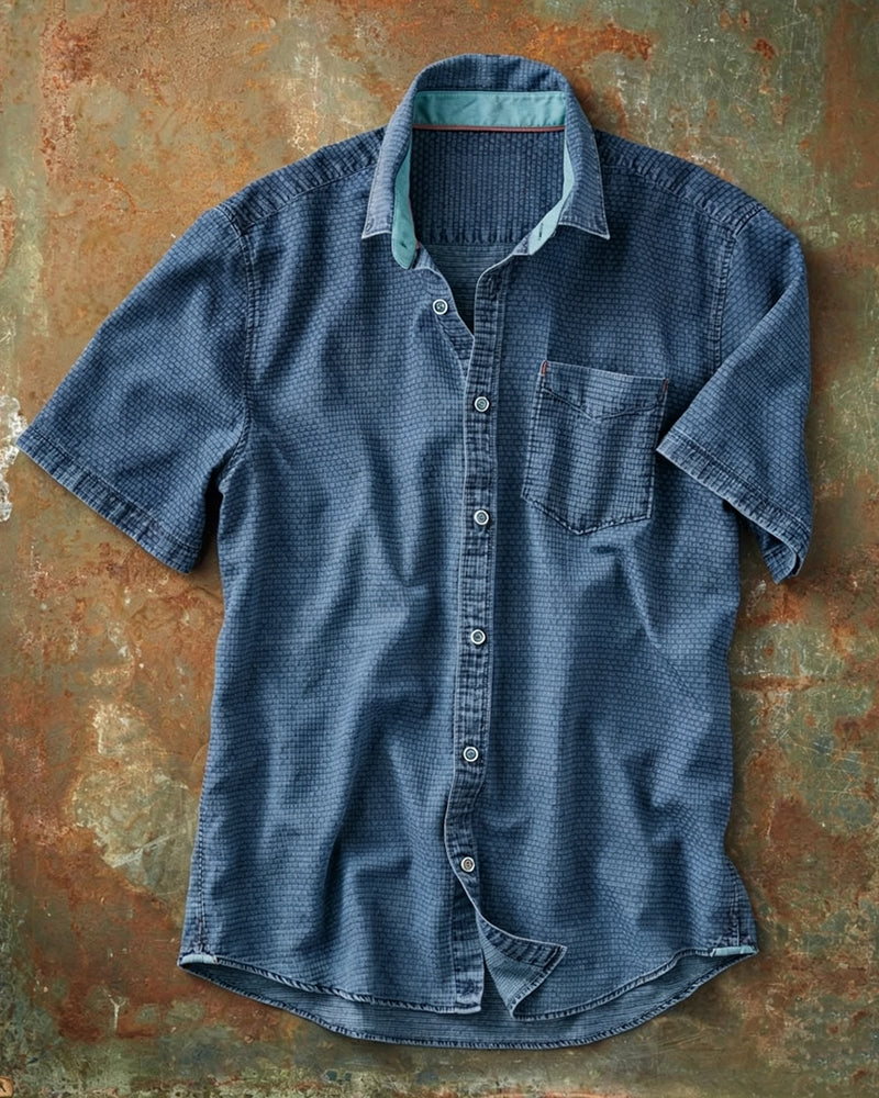 Men's Indigo Short Sleeve Button-Up Shirt