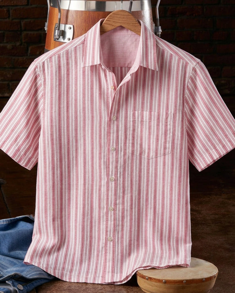 Men's Pink Striped Short Sleeve Shirt