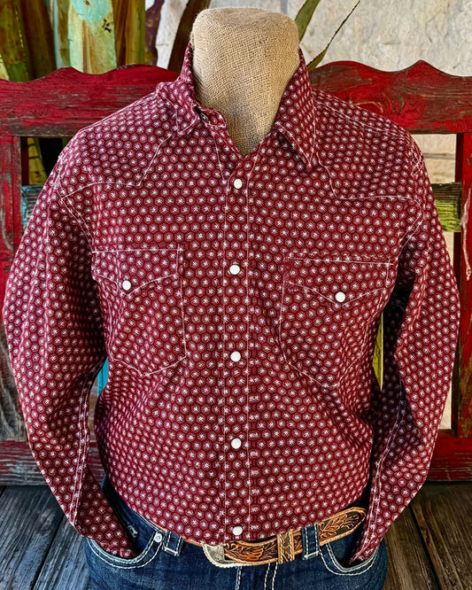 Men’s Long Sleeve Button-Down Wine Print Shirt