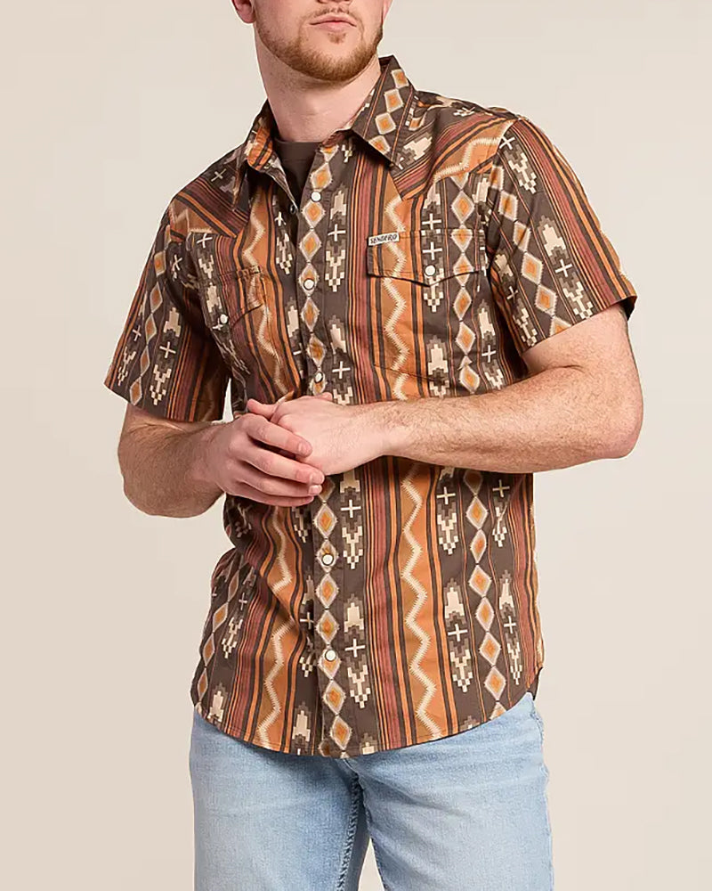 Southwestern Geometric Printed Western Short Sleeve Shirt