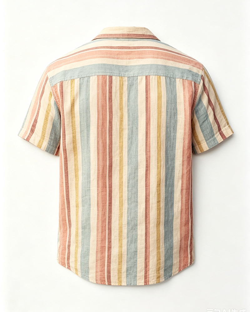 Men's Stripe Camp Collar Short Sleeve Shirt