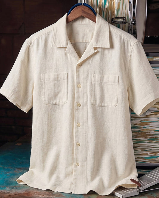 Cream Solid Short Sleeve Shirt
