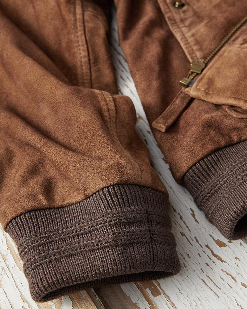 Men's Cognac Lambsuede Bomber Jacket
