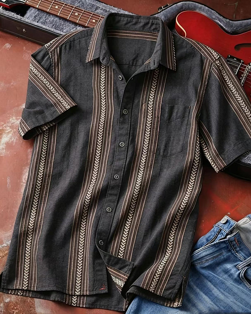 Men's Striped Short Sleeve Button Up Shirt