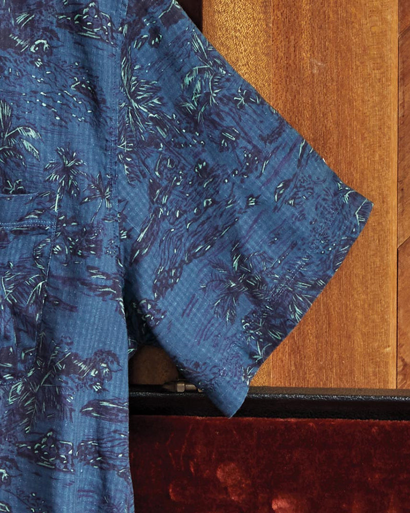 Blue Tropical Print Short Sleeve Shirt