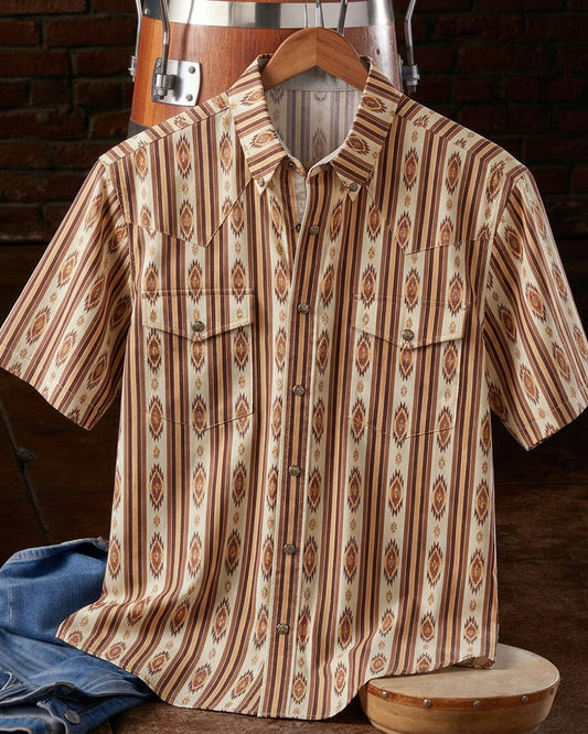 Men's Tribal Stripe Print Short Sleeve Shirt