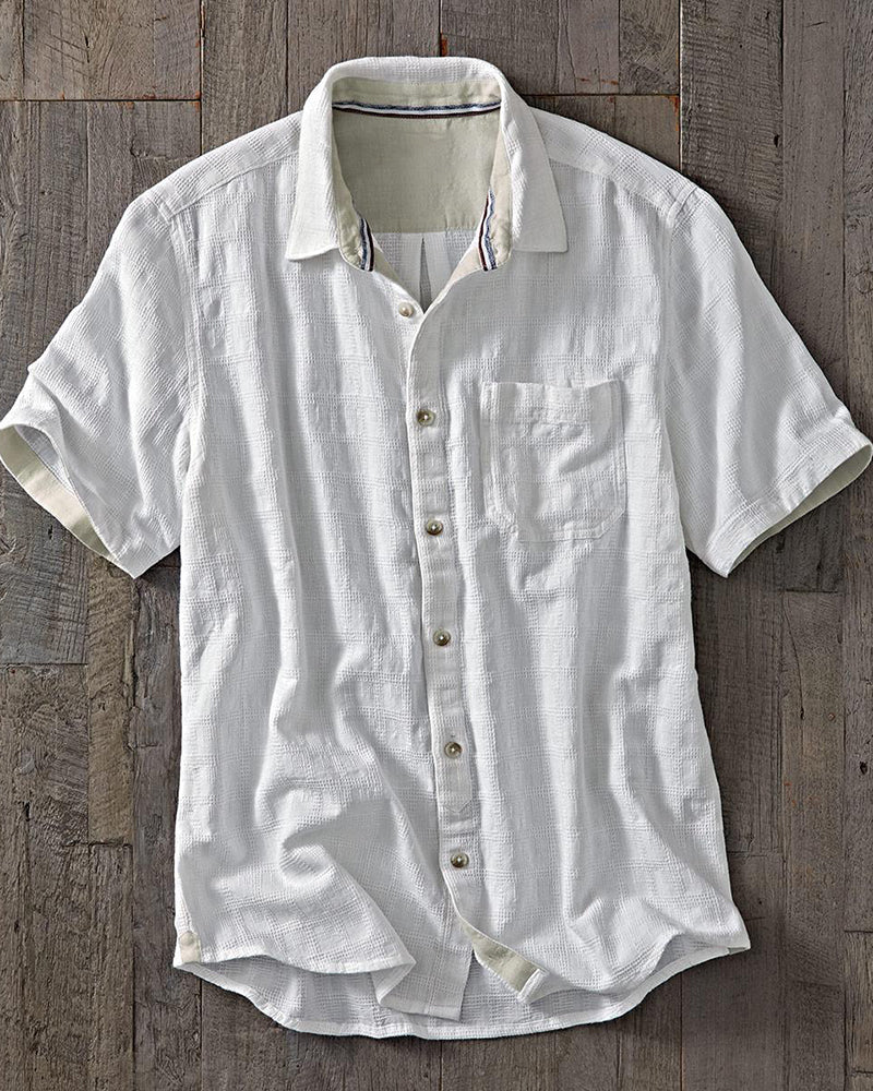 Men's White Short Sleeve Button-Up Shirt