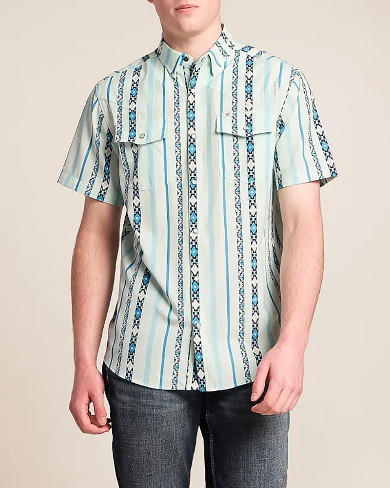 Ethnic Tribal Striped Western Short Sleeve Shirt