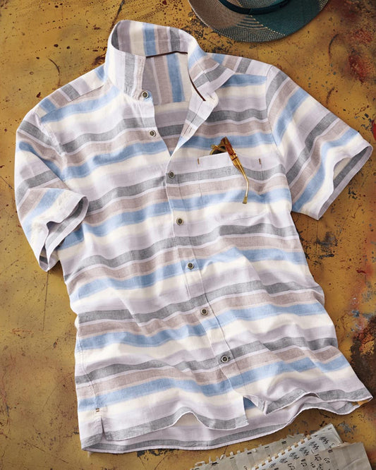 Blue Tan Stripe Short Sleeve Shirt