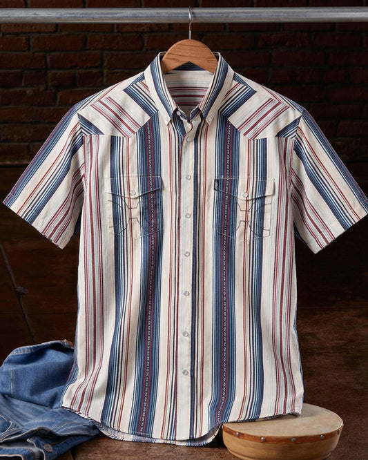 Vertical Striped Western Snap Short Sleeve Shirt