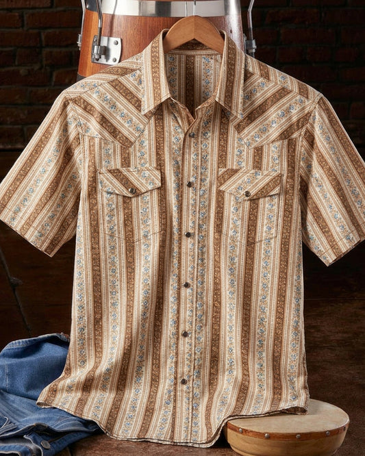 Men's Short Sleeve Floral Stripe Western Shirt
