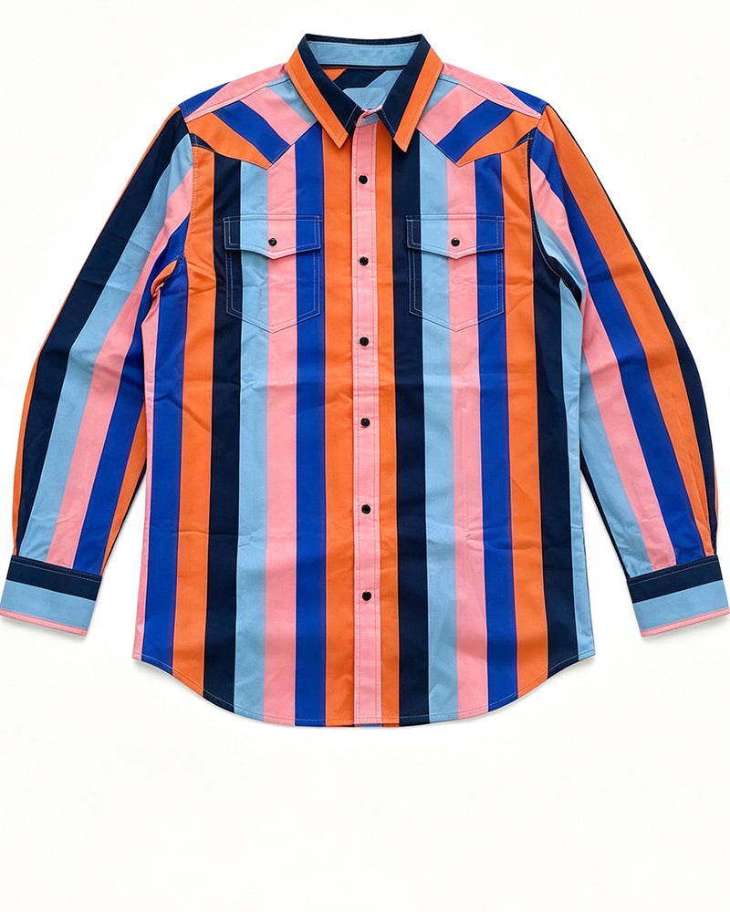 Men's Striped Western Button Down Shirt