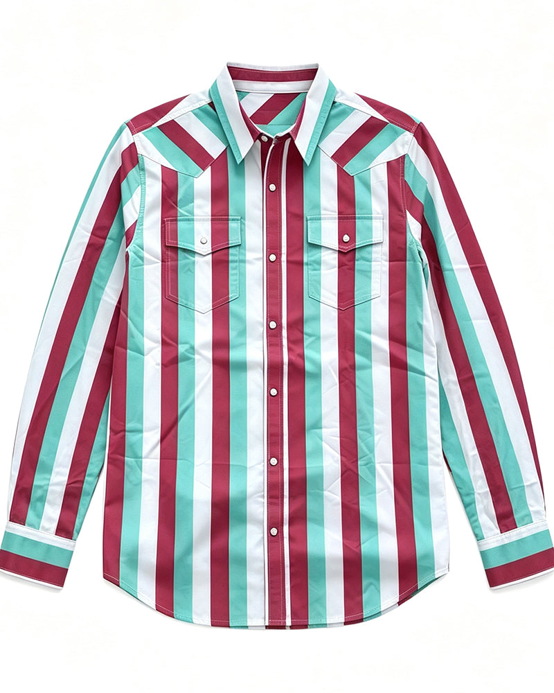 Men's Contrast Striped Dual Snap Pocket Cowboy Shirt