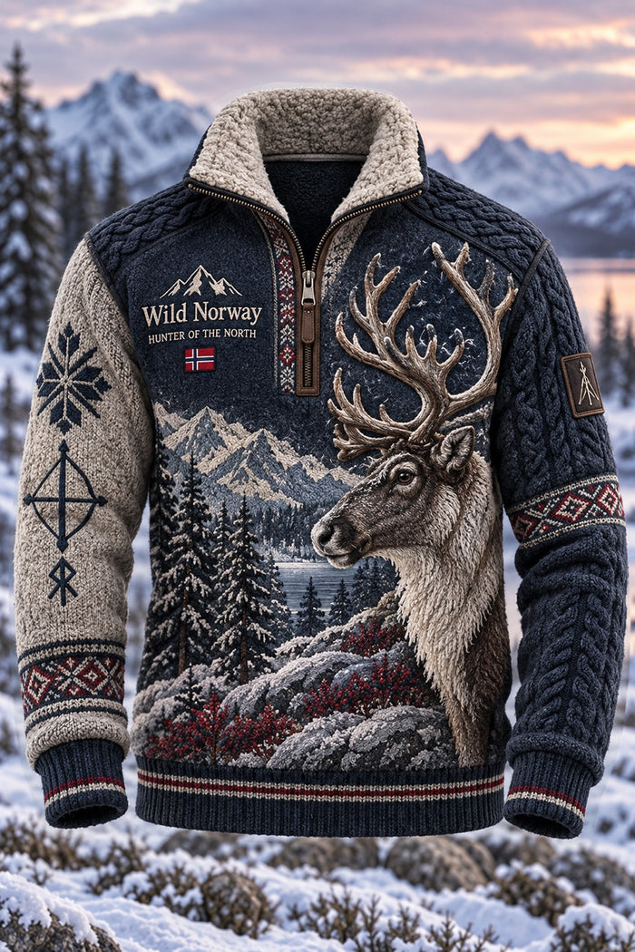 Nordic Reindeer Sherpa Collar Sweater