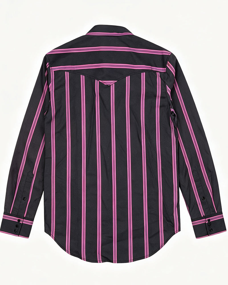 Men's Black Magenta Striped Vintage Cowboy Shirt
