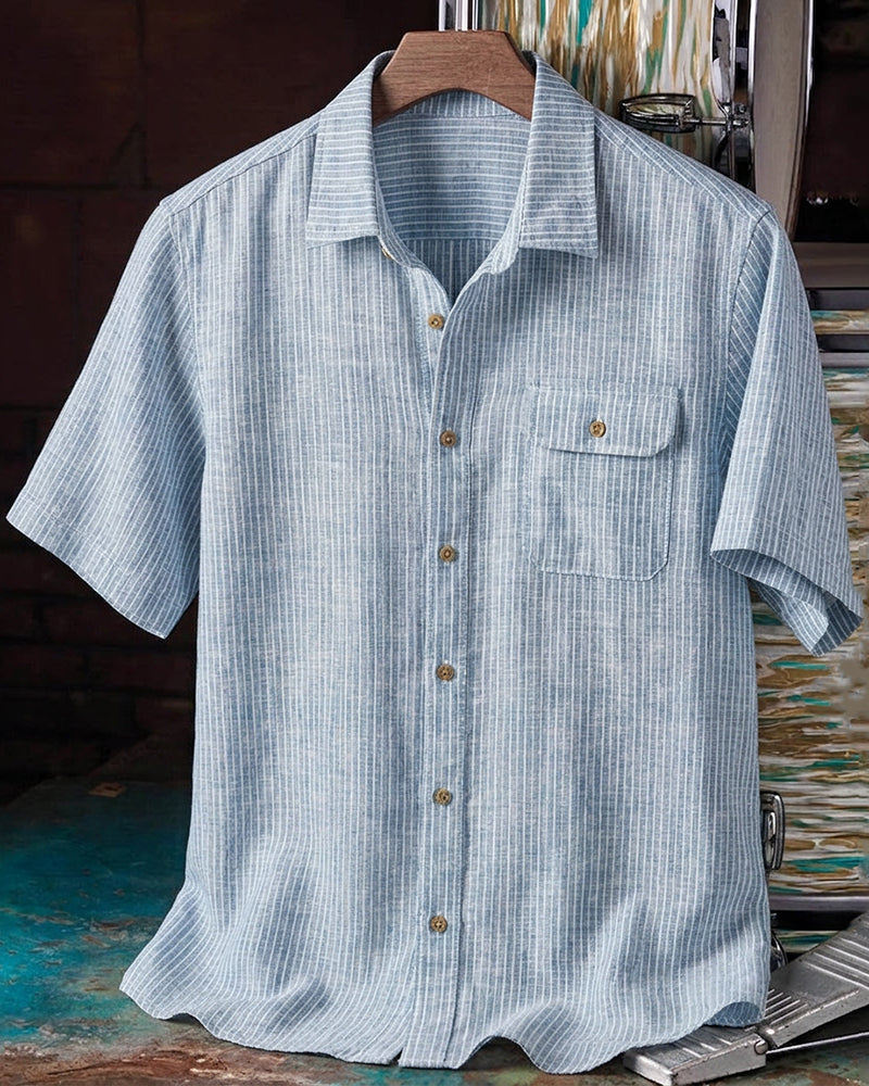 Men's Light Blue Stripe Short Sleeve Shirt