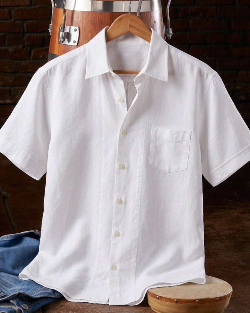 White Plain Collar Short Sleeve Shirt