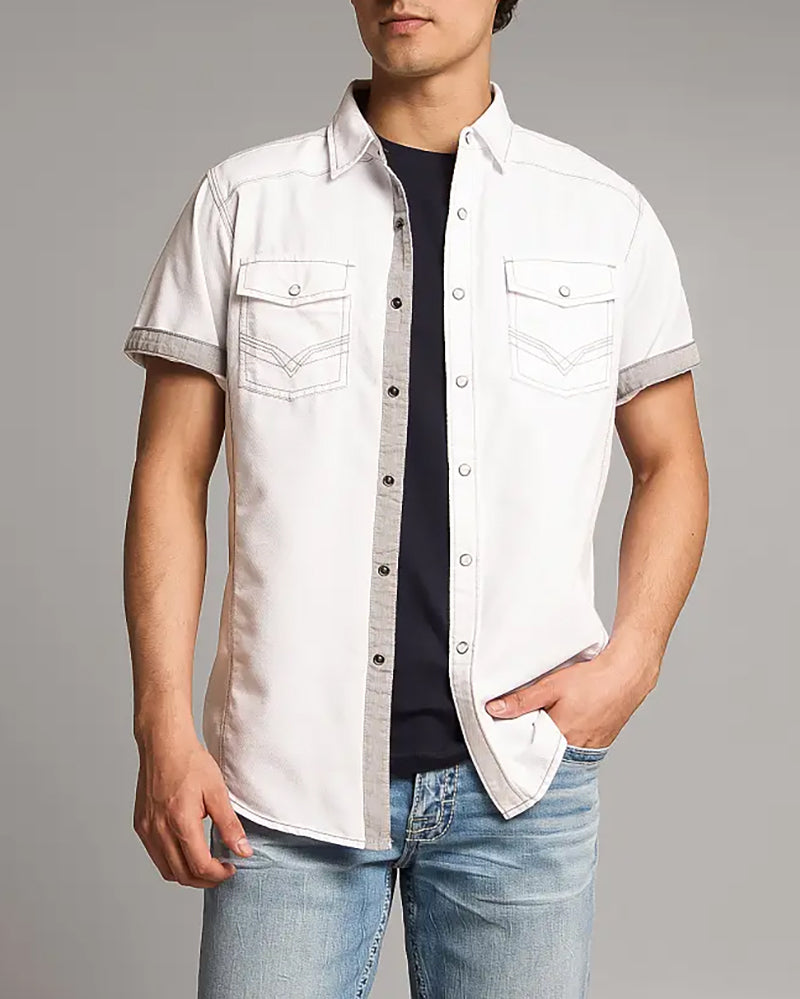 Men's Contrast Trim Textured Western Short Sleeve Shirt
