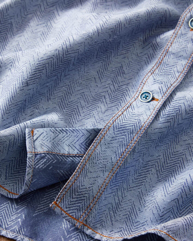 Short Sleeve Herringbone Pattern Shirt