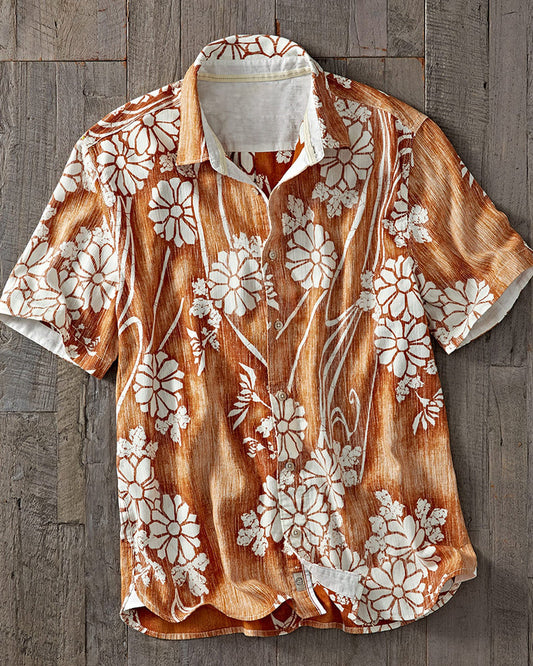 Men's Floral Short Sleeve Button-Up Shirt