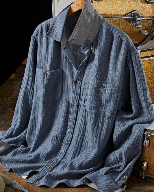 Long Sleeve Crinkle Gauze Stripe Shirt