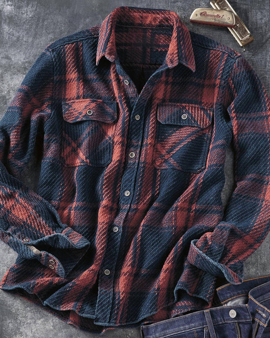 Long Sleeve Plaid Blanket Pocket Shirt