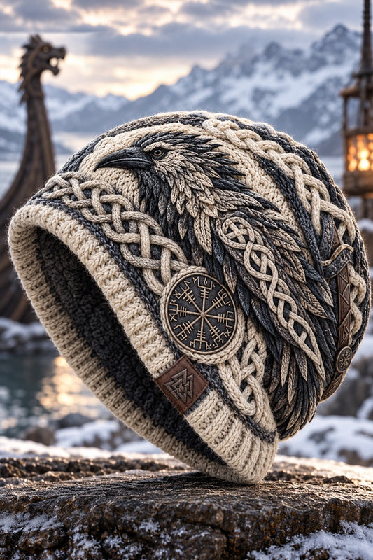 Viking Raven Vegvisir Knit Beanie Hat