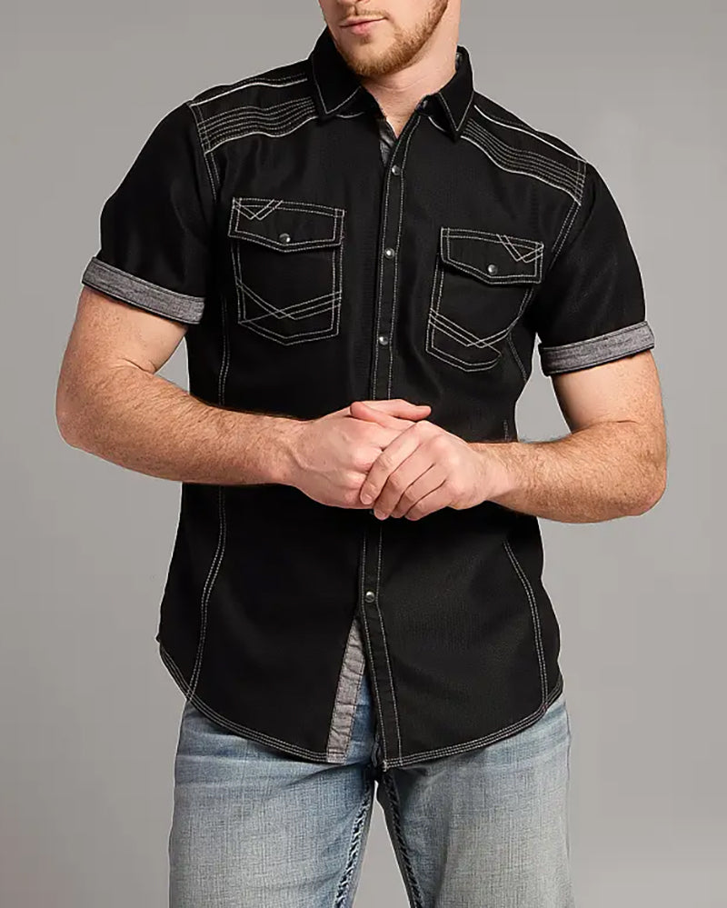 Men's Contrast Trim Pearl Snap Shirt