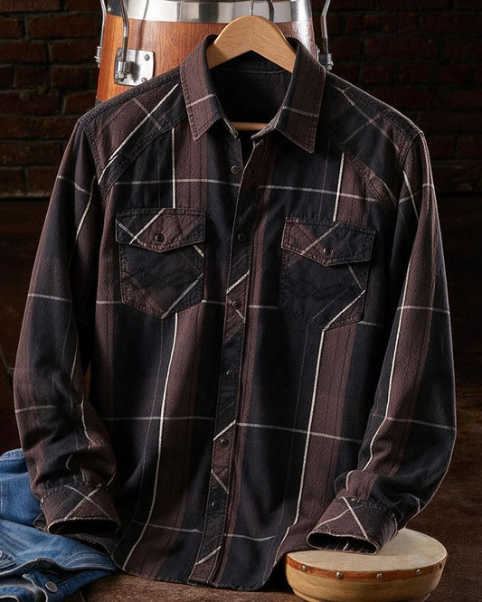 Casual Athletic Fit Burgundy Plaid Snap Shirt