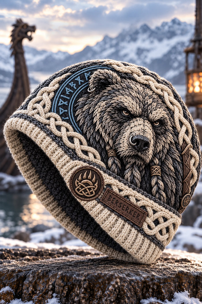 Viking Berserker Bear Knit Beanie Hat