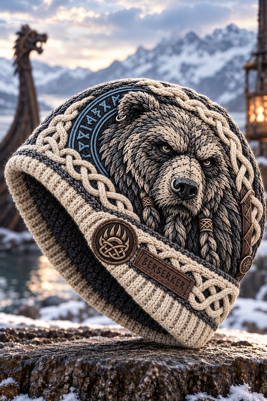 Viking Berserker Bear Knit Beanie Hat