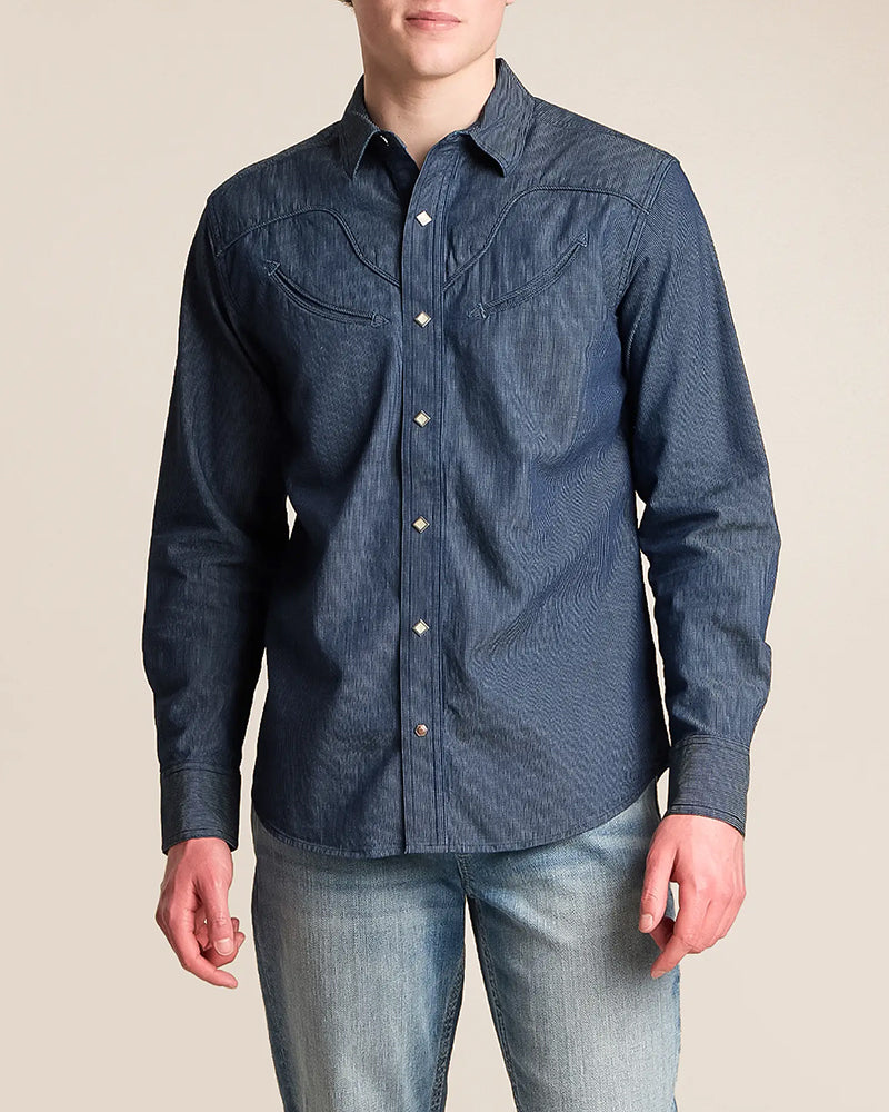 Retro Striped Western Snap Button Long Sleeve Shirt