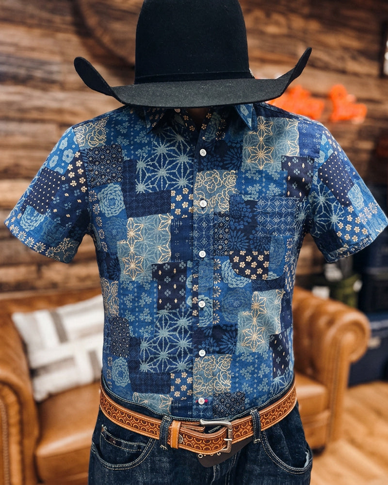 Men's Patchwork Print Short Sleeve Shirt