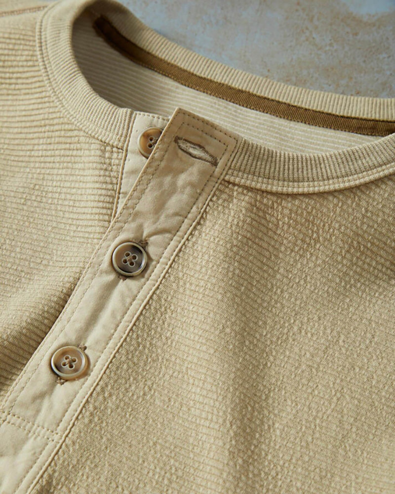 Rugged Texture Three Button Henley Top