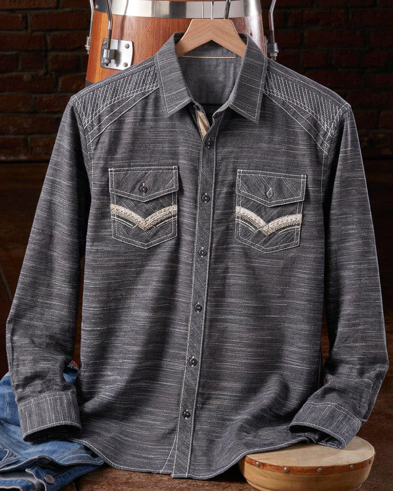 Black White Marled Contrast Long Sleeve Shirt