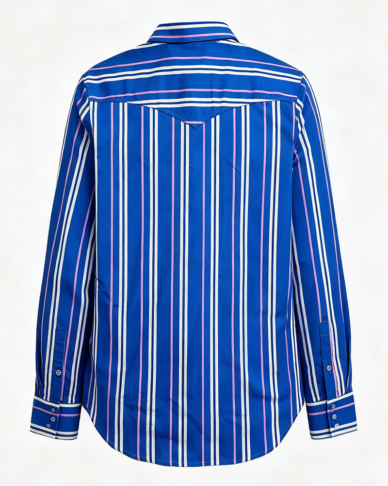 Vertical Striped Long Sleeve Pearl Snap Dual Pocket Western Shirt