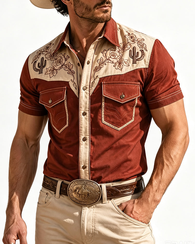 Men's Cowboy Cactus Short-Sleeve Shirt