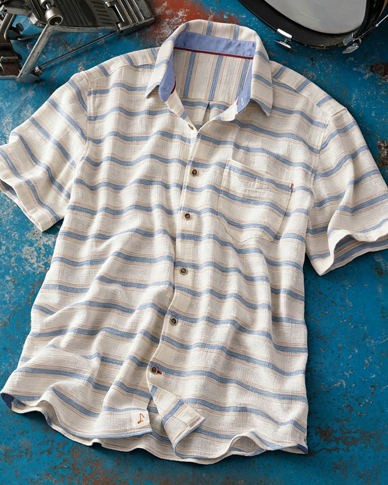 Short Sleeve Textured Stripe Weave Shirt