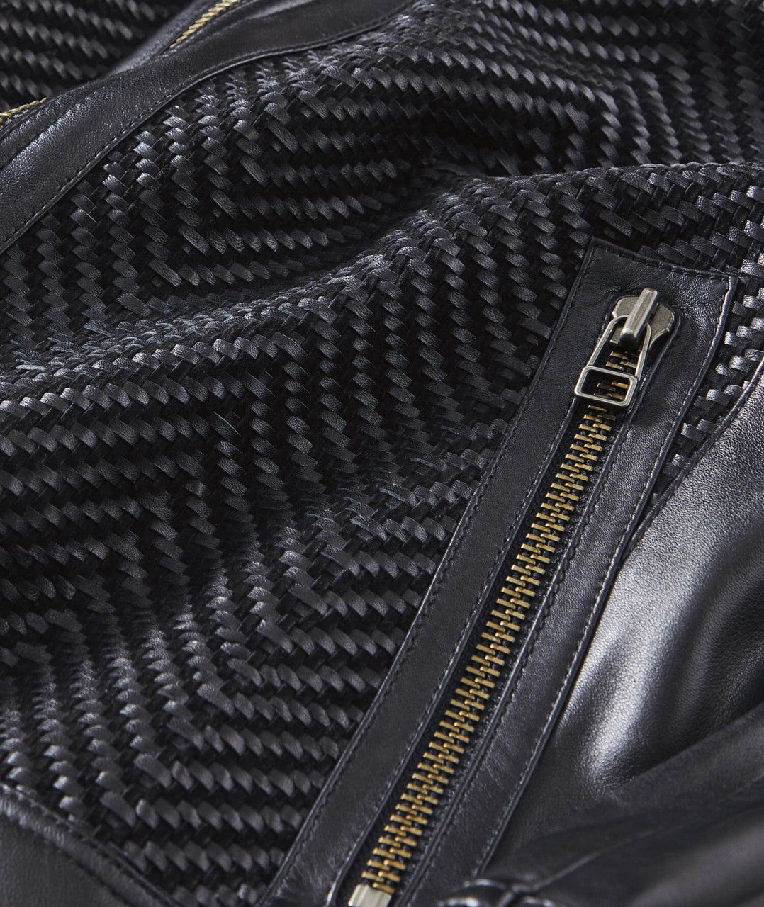 Woven Lambskin Leather Moto Jacket