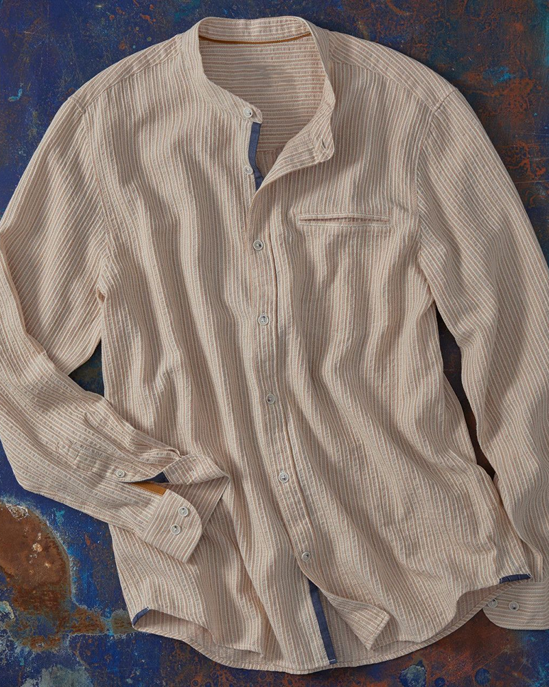Long Sleeve Jacquard Banded Collar Shirt