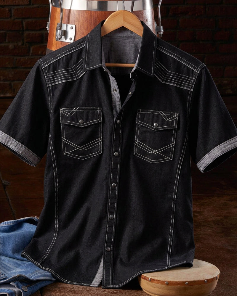 Men's Contrast Trim Pearl Snap Shirt