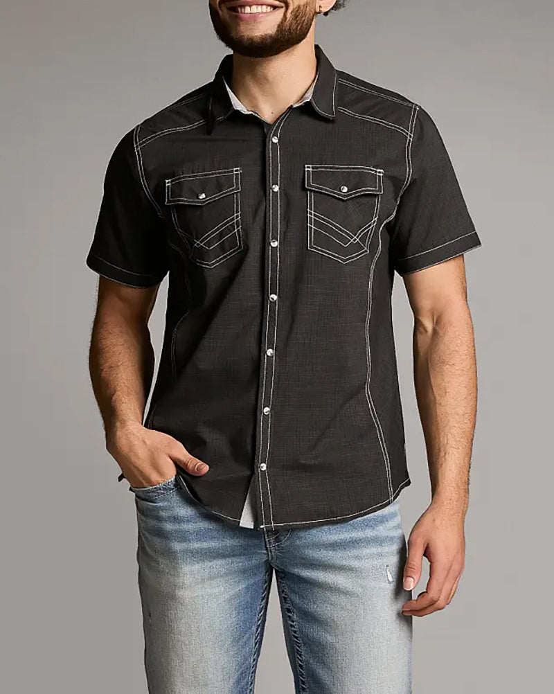 Contrast Stitched Western Snap Button Short Sleeve Shirt