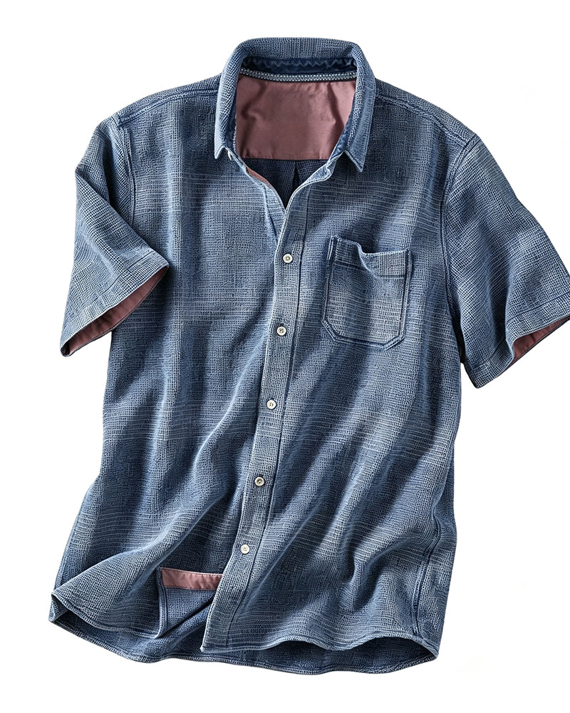 Men's Textured Contrast Lined Short Sleeve Shirt