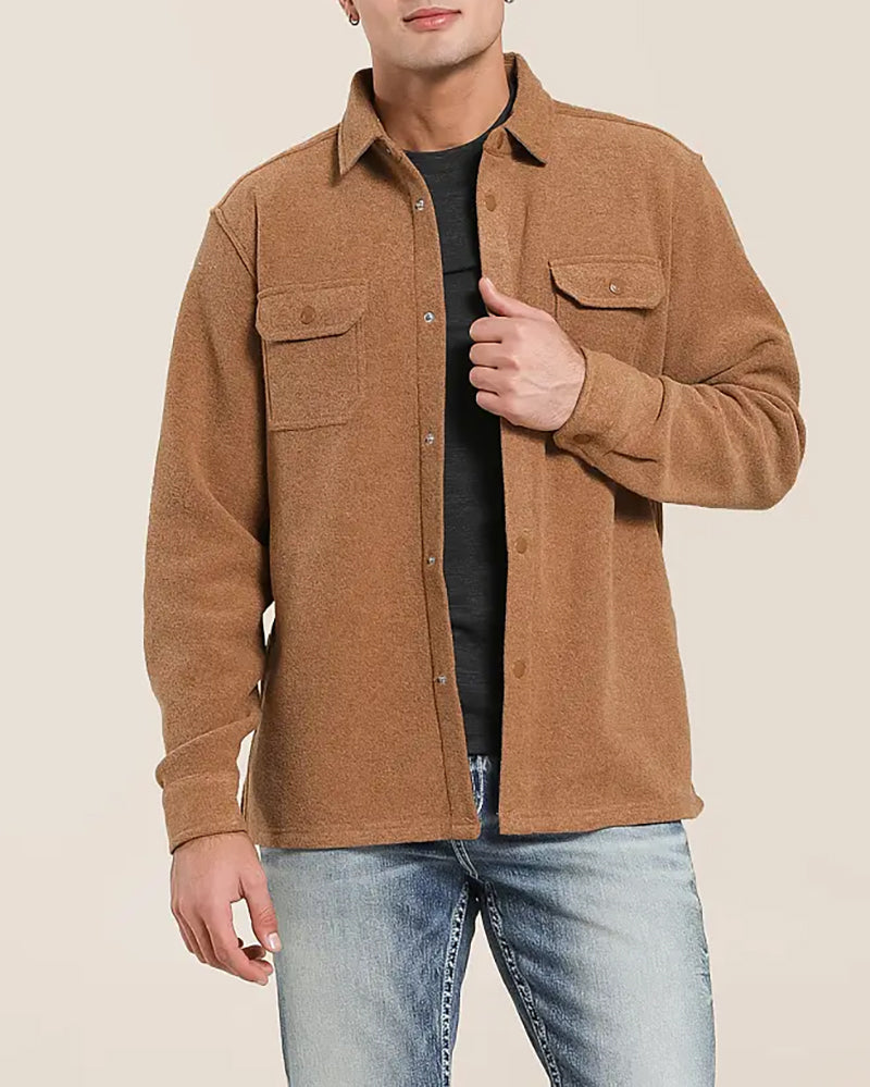 Solid Rubber Tan Snap Long Sleeve Shirt
