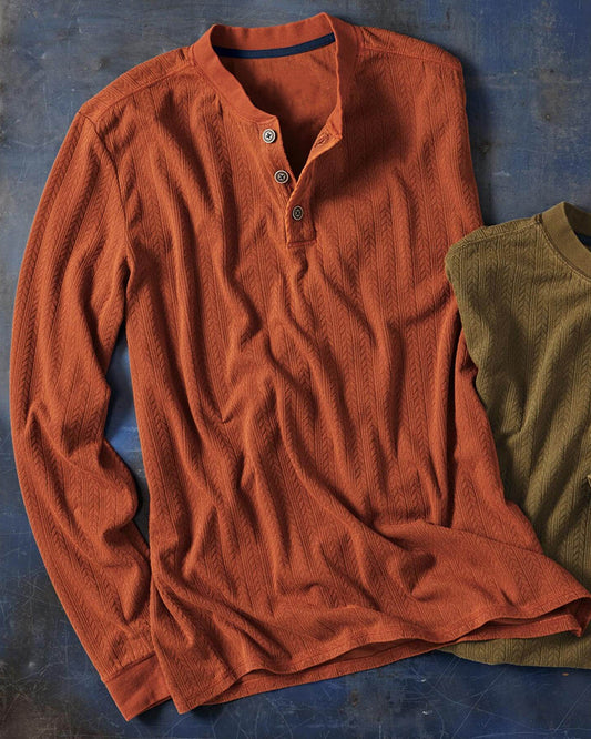 Long Sleeve Jacquard Henley Shirt