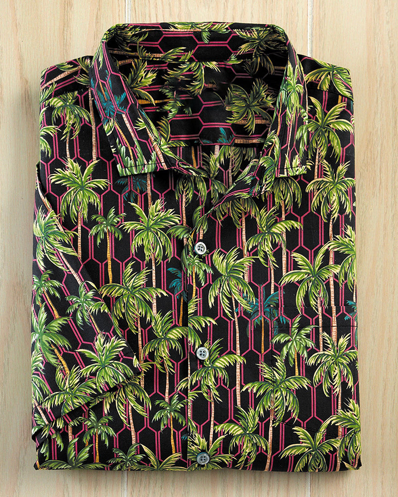 Men's Tropical Palm Print Short Sleeve Shirt