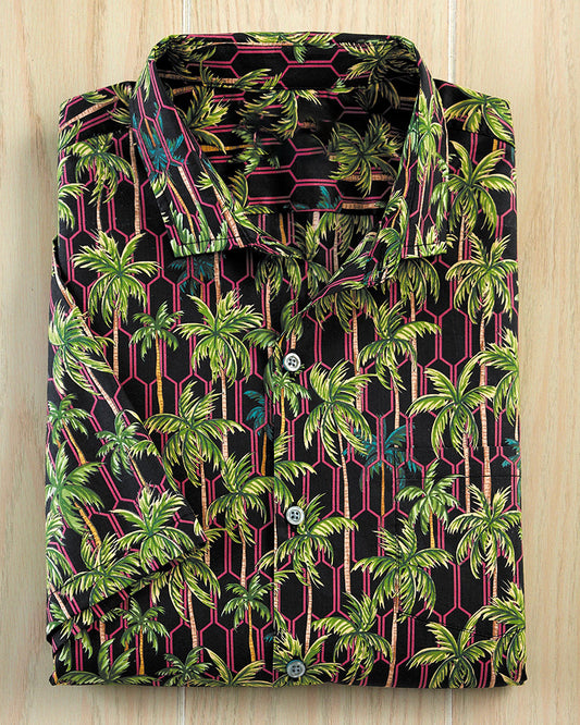 Men's Tropical Palm Print Short Sleeve Shirt